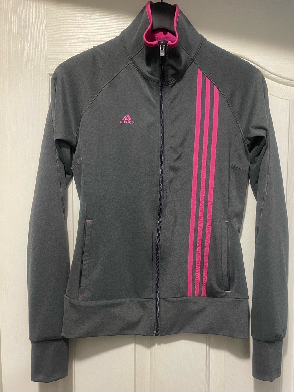 adidas Grey & Pink Full-Zip Jacket – Size XS